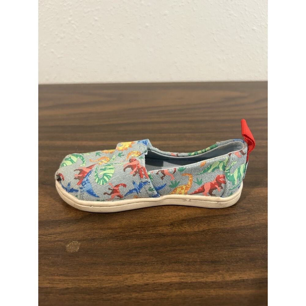 TOMS Alpargata Blue Denim Dino Slip‎ On Toddler Size 7 Shoes Dinosaur Sneakers - Picture 8 of 12